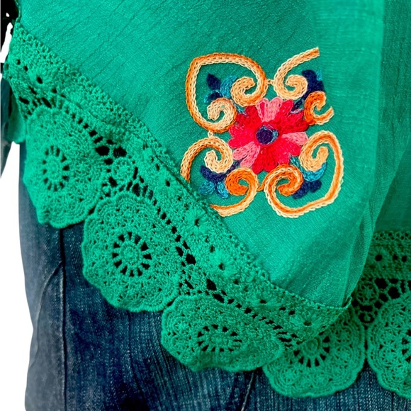 Anthropologie KINDRED -Elegant Green Embroidered Blouse - Picture 4 of 11